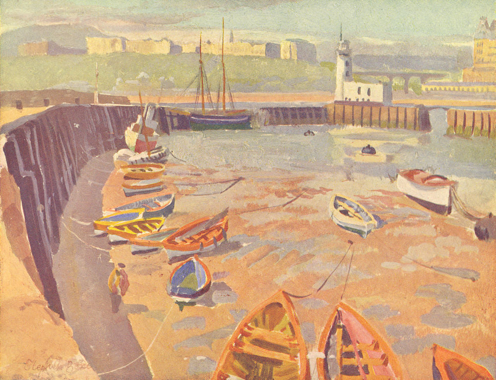 YORKSHIRE. Shores and Islands. Low tide, Scarborough 1939 old vintage print